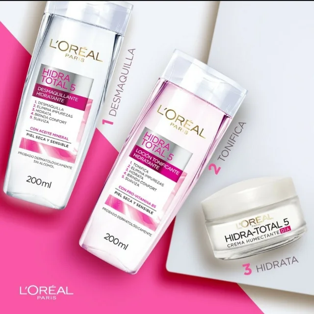 Línea Hidra Total 5 de L'Oréal Paris: desmaquillante, tónico y crema